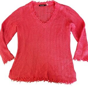 Nic & Zoe Women's Coral Pink Boho Fringe Sweater